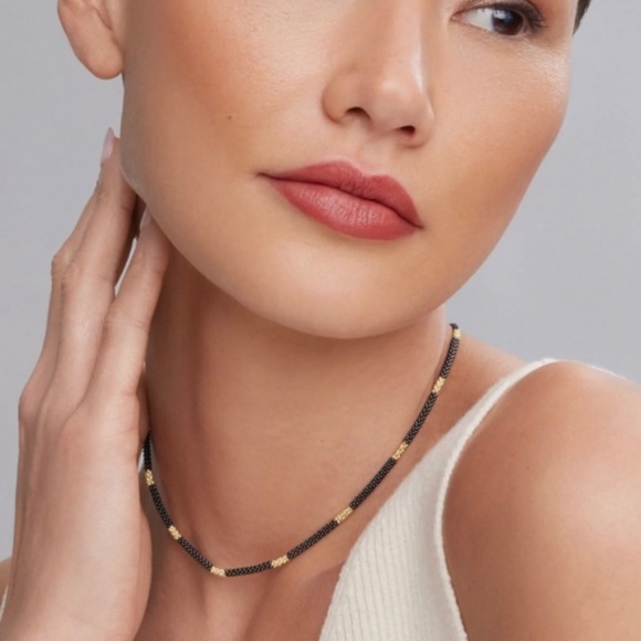 LAGOS Gold & Black Caviar 18K Gold & Ceramic Long Station Necklace 16" - Picture 1 of 6